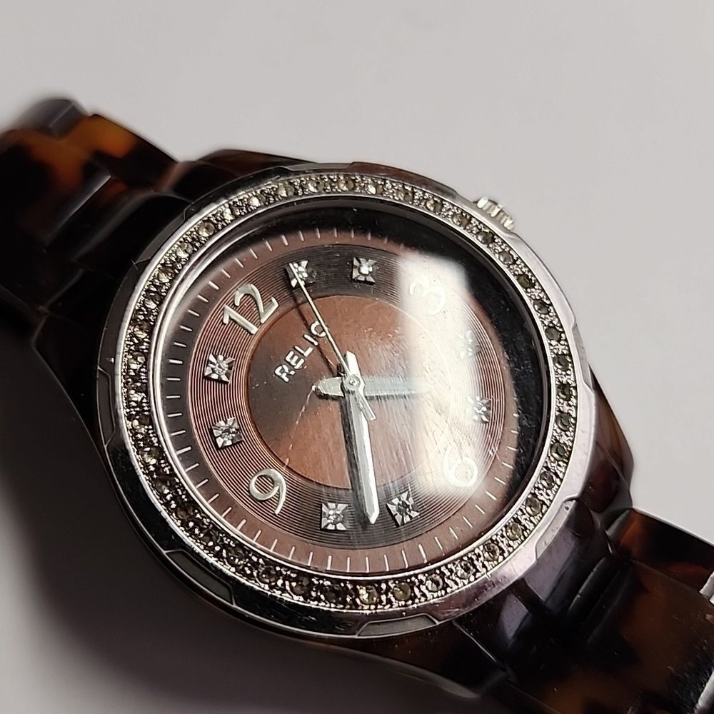 Brown Tortoise Shell Watch With Silver Accents By… - image 2